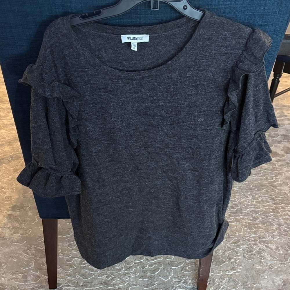 William Rast Dark Gray Ruffle Sleeve Top - Picture 2 of 6